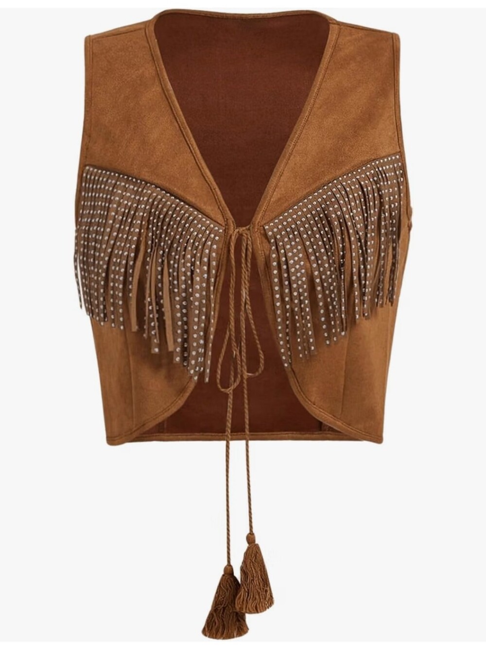 Women's Studded Fringe Trim Tie Front Vest Top